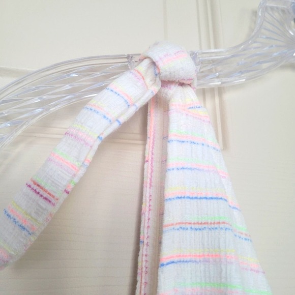 Loft Bow Strap Button Flounce Dress Ivory Multi Size XL - Picture 7 of 12